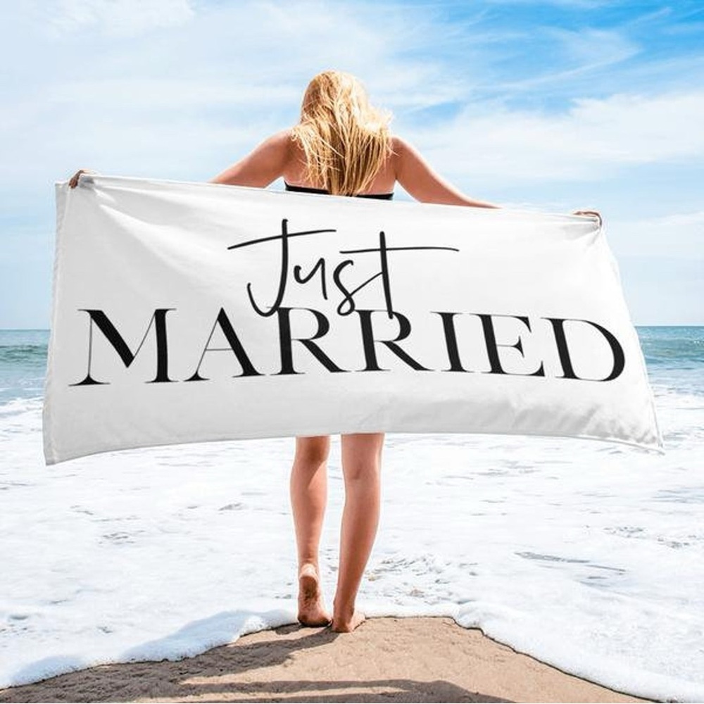 Just Married Beach Towel - White